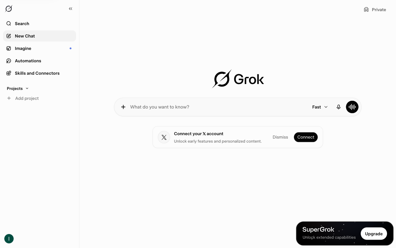 Grok UI screenshot, desktop, week of August 17, 2026