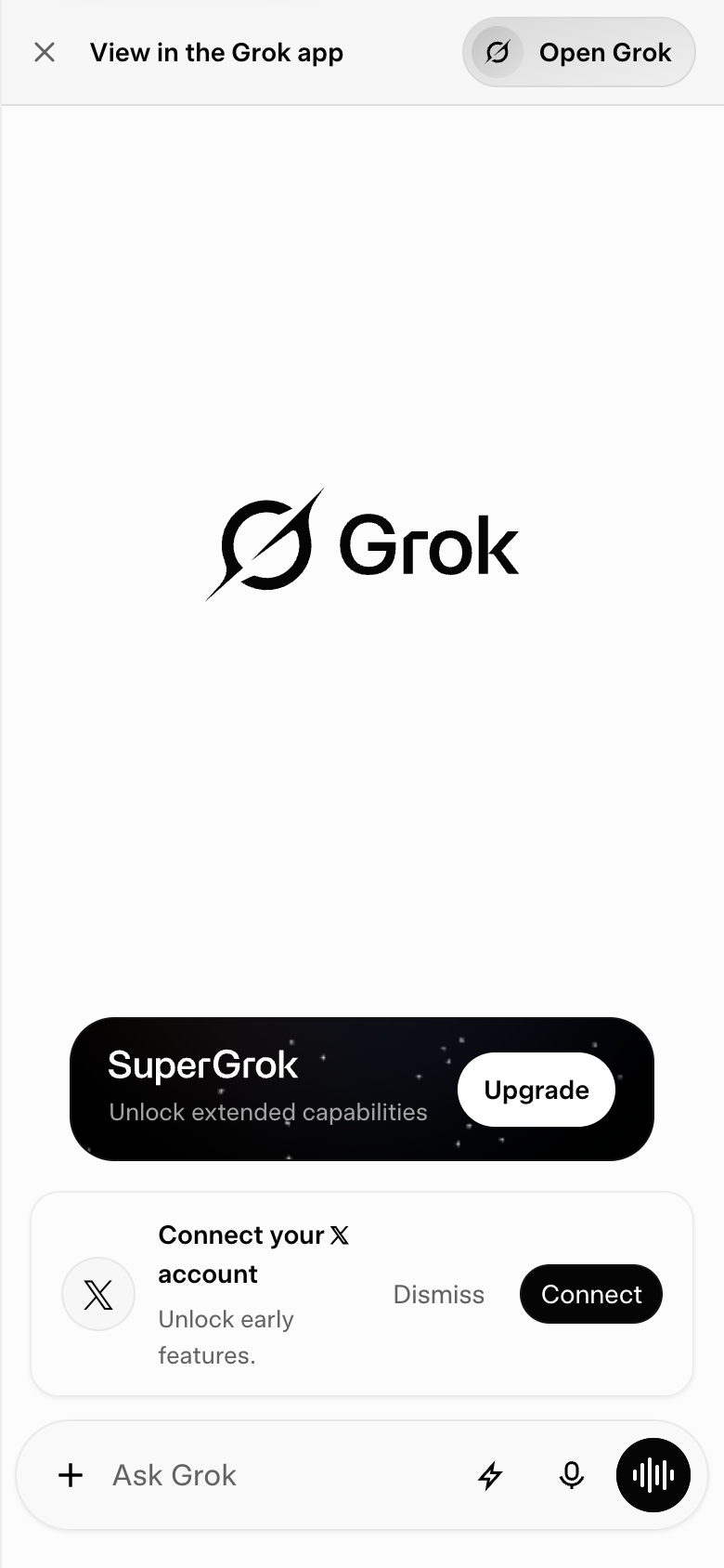 Grok UI screenshot, mobile, week of August 17, 2026