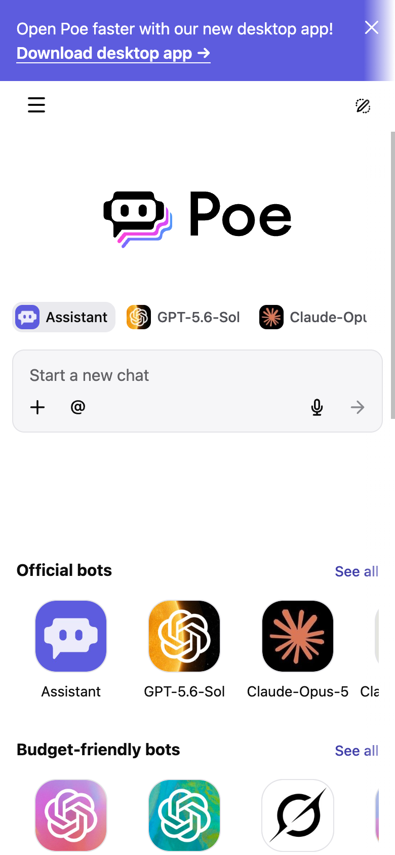 Poe UI screenshot, mobile, week of August 17, 2026