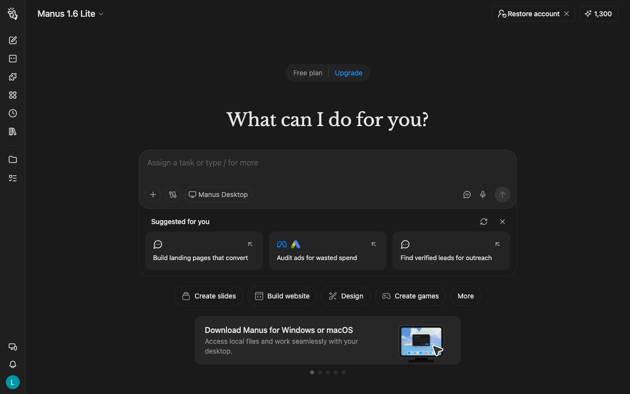 Manus UI screenshot, desktop, week of August 24, 2026