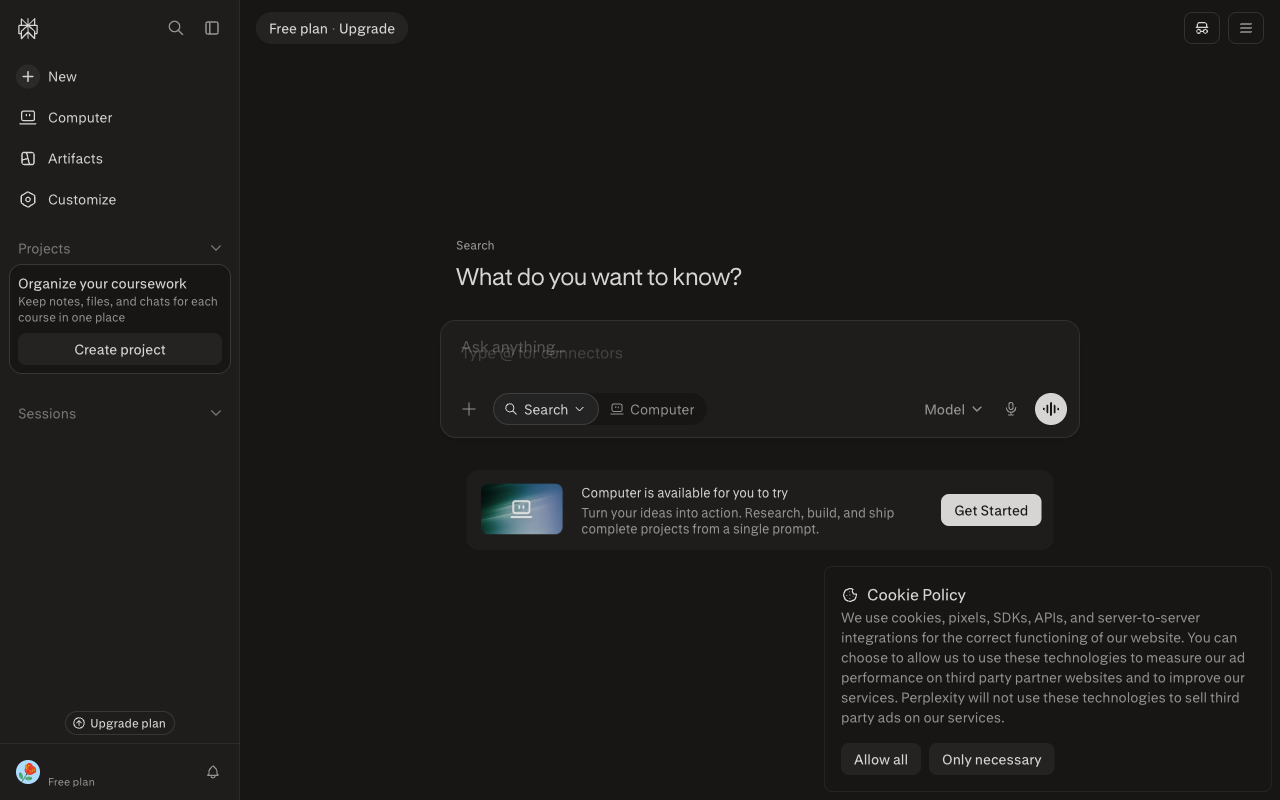 Perplexity UI screenshot, desktop, week of August 24, 2026