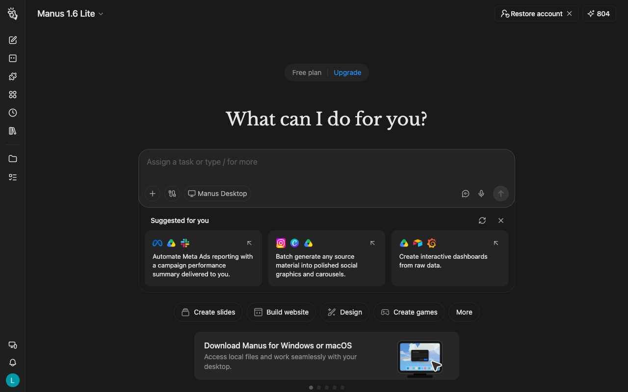 Manus UI screenshot, desktop, week of September 7, 2026