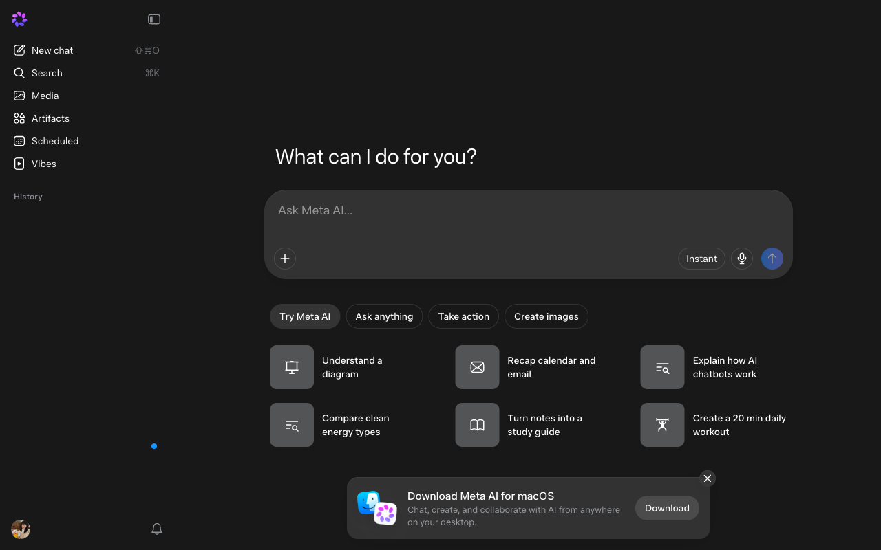 Meta AI UI screenshot, desktop, week of September 7, 2026