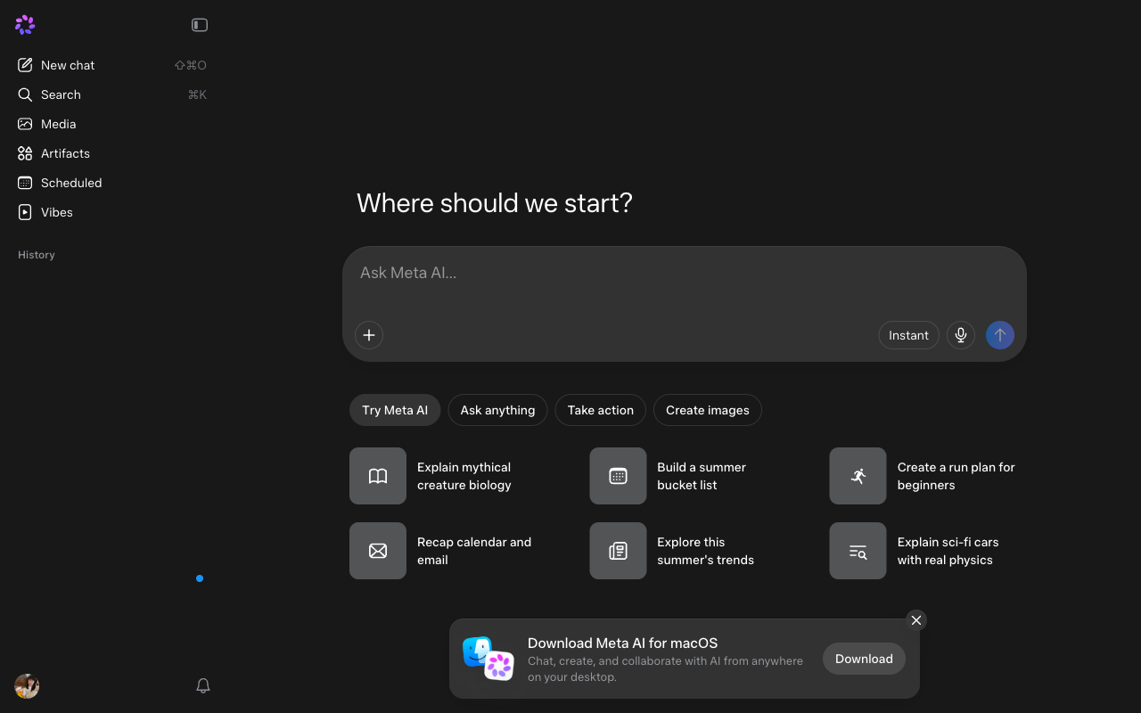 Meta AI UI screenshot, desktop, week of September 21, 2026