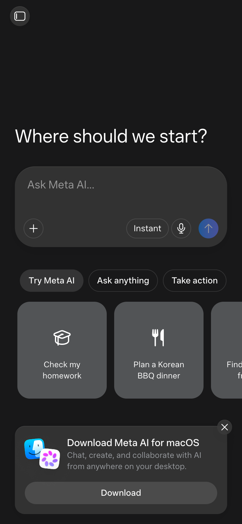 Meta AI UI screenshot, mobile, week of September 28, 2026