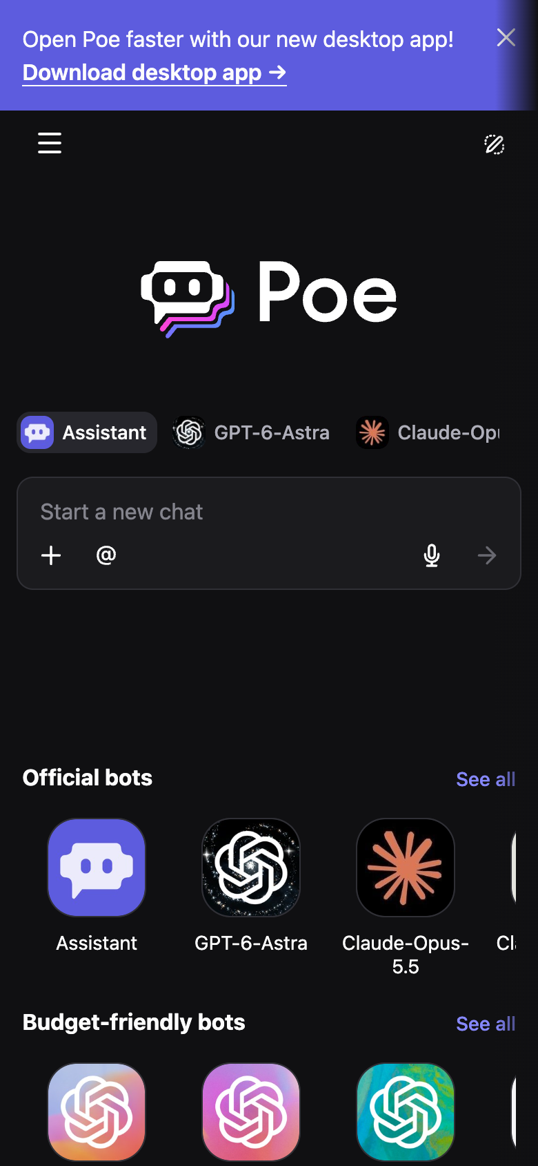 Poe UI screenshot, mobile, week of September 28, 2026
