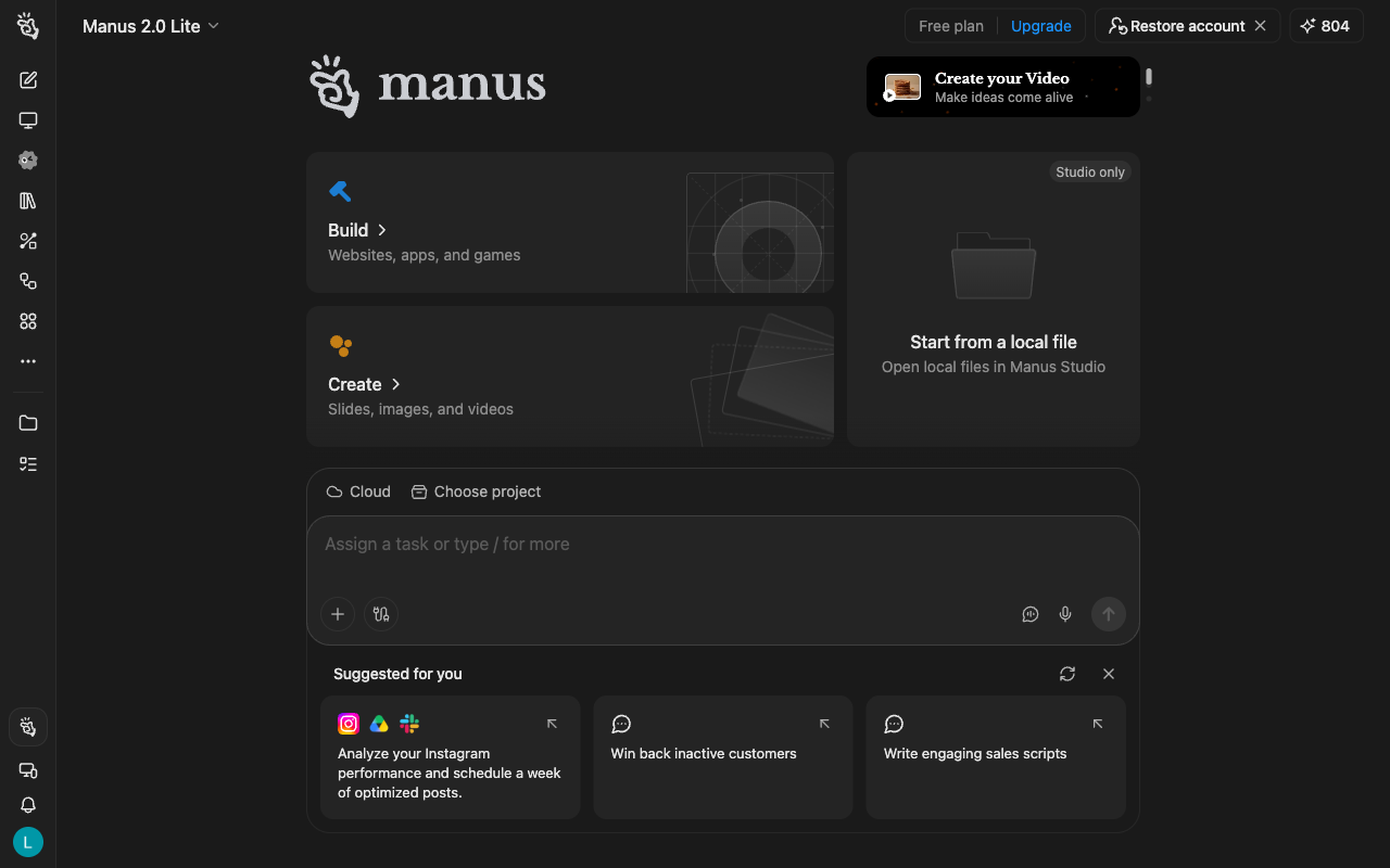 Manus UI screenshot, desktop, week of October 5, 2026