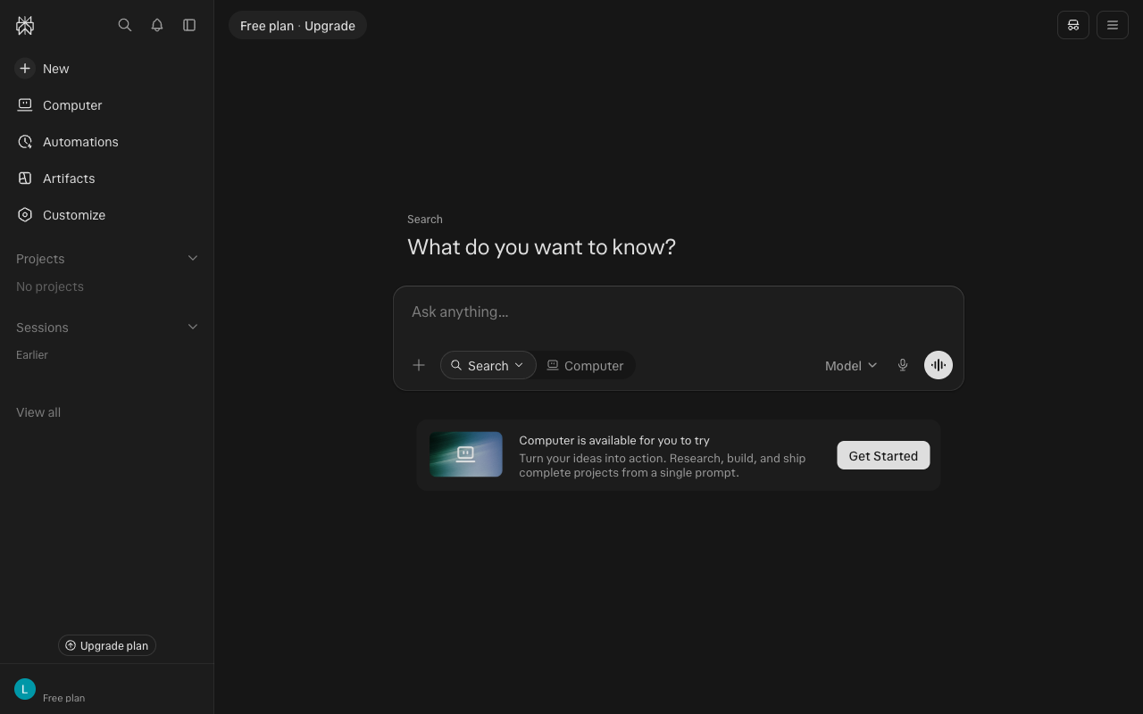Perplexity UI screenshot, desktop, week of October 5, 2026