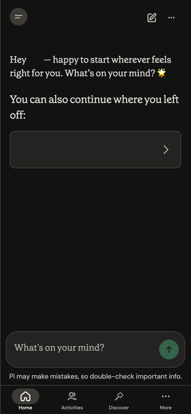 Pi UI screenshot, mobile, week of October 5, 2026