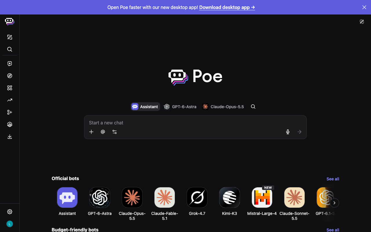 Poe UI screenshot, desktop, week of October 5, 2026