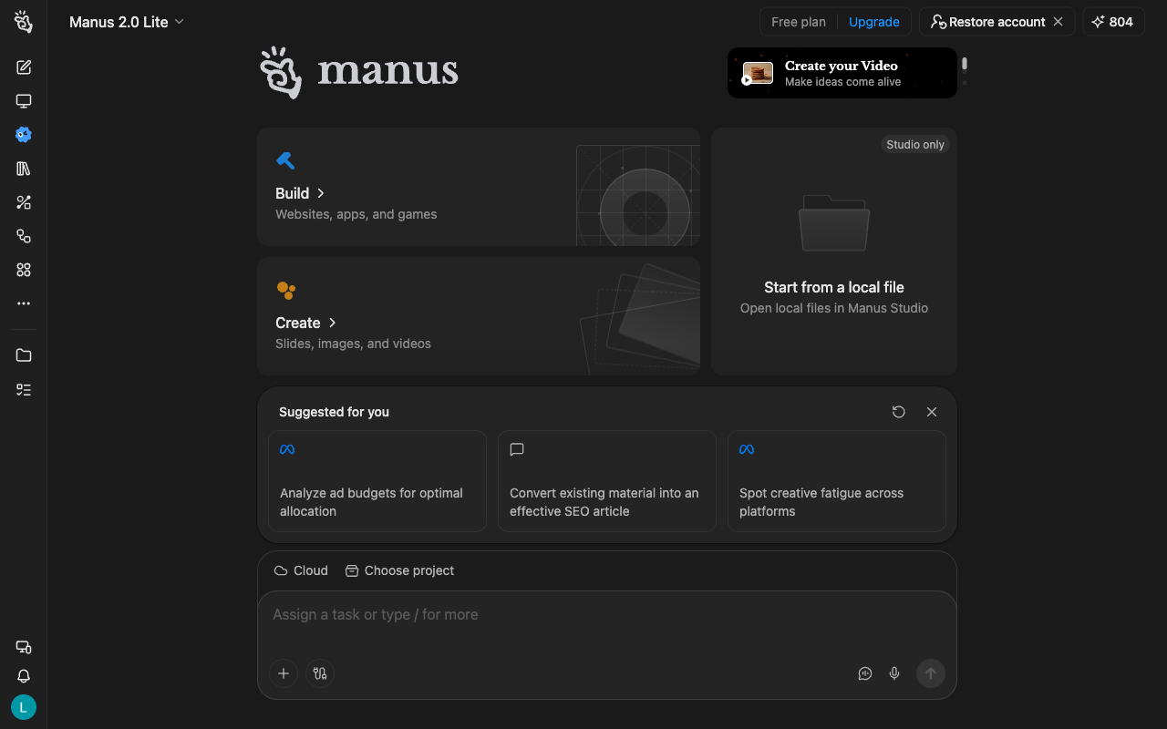 Manus UI screenshot, desktop, week of October 12, 2026