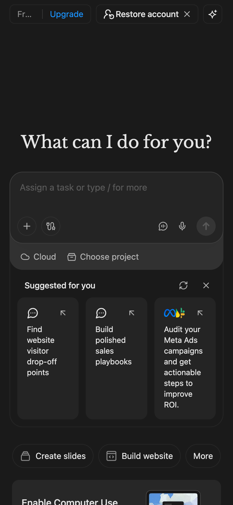Manus UI screenshot, mobile, week of October 12, 2026