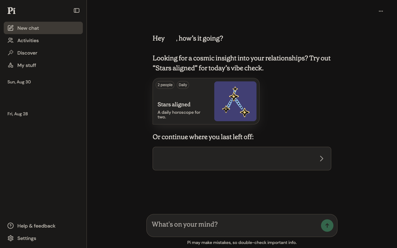 Pi UI screenshot, desktop, week of October 12, 2026