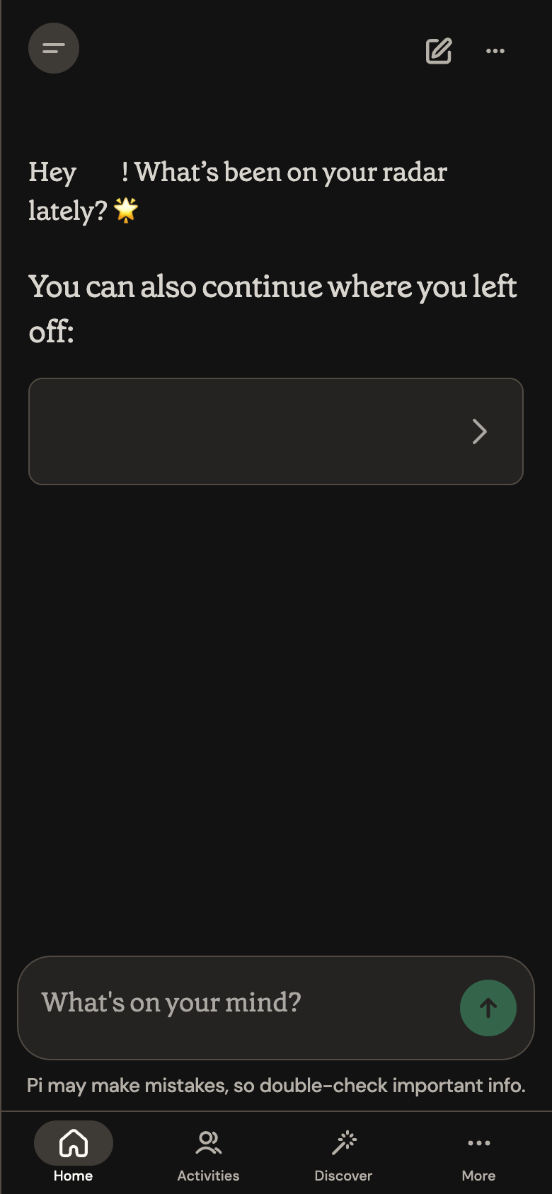 Pi UI screenshot, mobile, week of October 12, 2026