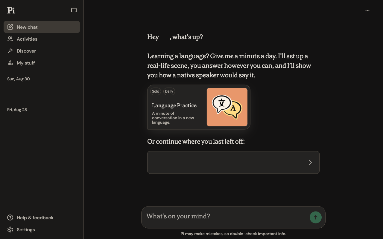 Pi UI screenshot, desktop, week of October 19, 2026