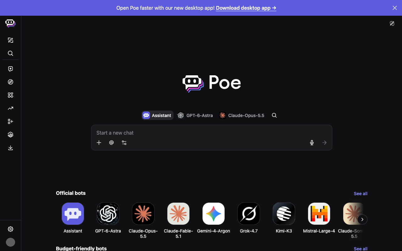 Poe UI screenshot, desktop, week of October 19, 2026